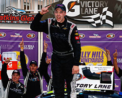 Heckert's victory in the Bully Hill Vinyards 125 at Watkins Glen was emotional as it was his first career win and at the upstate New York track where he grew up watching races