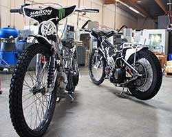 The owner of Joker Machine builds Billy Hamill's Speedway motorcycles for local racing and are the same bikes used by Team USA in the 2014 Monster Energy Speedway World Cup