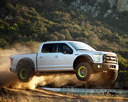 With Vaughn Gittin Jr. behind the wheel of the 2015 Ford F150 Ultimate Funhaver the truck easily transitioned between drifts, kicking up epic roosts, and getting airborne off of jumps