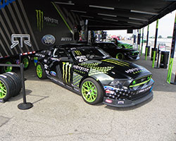 Vaughn Gittin Jr brought the full Monster Energy rig out to Angel Stadium complete with his Mustang RTR drift car and the iconic 1969 Ford Mustang RTR-X