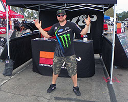 Vaughn Gittin Jr dropped by the K&N booth in the Angel Stadium parking lot to say hi after he made the rounds autographing the cars of a few lucky car show entrants