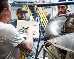 Roland Sands reached out to K&N air filters to design and build a custom air filter box and fuel tank that would complement the prototype engine