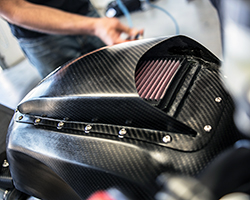 K&N filters has an on-site composite department which builds hand-laid carbon fiber components ranging from air filter top plates to custom dragster air scoops and racing air boxes
