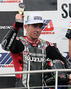 Roger Hayden led many laps on his K&N equipped Yoshimura Suzuki Factory Racing GSX-R1000, but had to settle for close runner-up finishes in both MotoAmerica races 