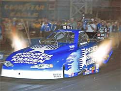 Jeff Arend in blue CSK Funny Car