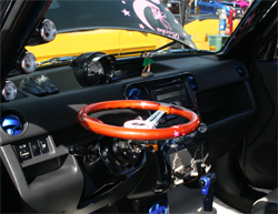 Tilt steering wheel is one of the features of Art Gonzales' 2006 Scion xB