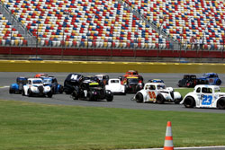 Austin Reed (in the middle of the pack) recently managed to remain in control and finish the race when his car came within inches of rolling onto its side.
