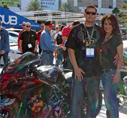Jason and Meredith Peterson, owners of AKA Custom Cycles have information on the $10 donation for raffle tickets