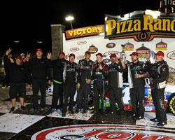 Ben Rhodes and his team celebrate their second win on the season in victory lane
