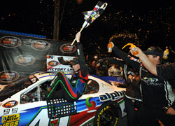 Ben Rhodes celebrating his win at the NASCAR K&N Pro Series East.