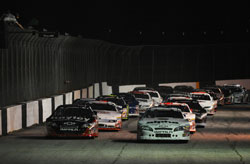 The drivers assume the ready position on the NASCAR K&N Pro Series East field.