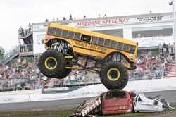 This Monster School Bus called Higher Education is driven by Jimmy Tracey. Photo by Dave Brown.