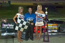 Brad Springer gets checkered flag at Angola Speedway, in Angola, Indiana