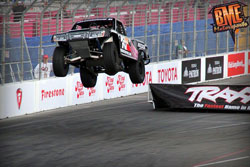 Bradley Morris soared over the streets of Long Beach Prix in his first ever Stadium Super Trucks race