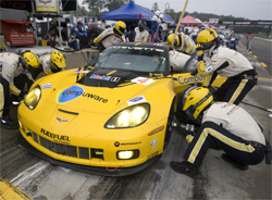 Oliver Gavin pits on the Road Atlanta circuit in Corvette Racing's Compuware Corvette C6.R, photo by GM Corp.