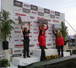 Acton, California teen Trenton Briley takes the podium in the Elite Kart Race at Perris Raceway