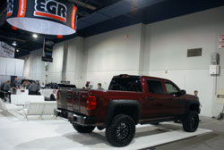 The 2014 Silverado showcased new EGR product lines at SEMA, their Body Side Moldings and their Rear Truck Spoiler.