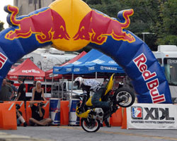 Brian Bubash performs a stoppie during XDL qualifying for round 4 in Indianapolis, Indiana.