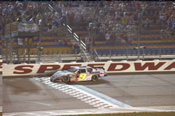 Elliott took the lead on lap 145, before the Kennedy accident, and was able to maintain his lead on the restart at Iowa Speedway.