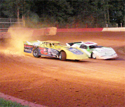 Chris Steele and Jordan Alexander are locked in battle at East Lincoln Speedway in North Carolina