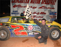 Chris Steele dominated his hometown track of Lancaster Speedway and took first place by an entire straight-away on the half-mile dirt oval