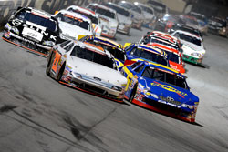 Daniel Suarez and Austin Hill lead the field in the NASCAR K&N Pro Series East UNOH Battle at Daytona International Speedway