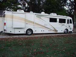 Strassweg uses his American Eagle motorhome to tow Don Gatlin's dragster when he's racing the Midwest big-dollar races.