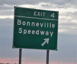 he Bonneville Speedway is on the Salt Flats along I-80 in Utah near the Nevada border