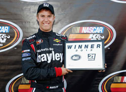Cameron Hayley wins the pole in the NASCAR K&N Pro Series West race at Spokane County Raceway.