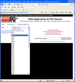 The K&N website makes it easy to find what you are looking for.