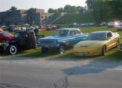 2009 Hot Rod Power Tour cars line up at a stop on the seven day trek