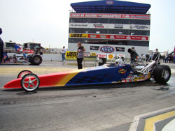 Jacob taking his turn earlier this season in the team's Top Dragster at Indy.