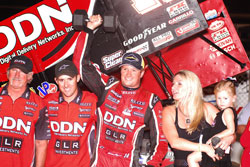 Meyers and his Elite Racing team won the longest race on the World of Outlaws schedule by a mere .092 of a second.