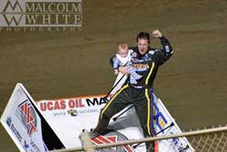 After his four round sweep of the Cocopah Cup Challenge Jason Johnson and son Jaxx celebrated together in victory lane