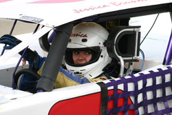 Driver Jessica Brunelli in the #3 NASCAR Modified car with N&N Products