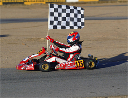 California State Karting Championship victory lap for teen racer Jacob Pearlman, photo by Sean Buur of go racing magazine