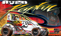 K&N sponsored racer Ryan Kaplan's hero card with his K&N Filters midget in time for the Chili Bowl Nationals