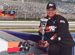 K&N's Kathy Fisher, shown here with one of her numerous 8.90 class victories over the years.