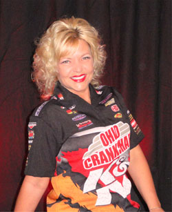 K&N's Kathy Fisher, who when not behind the wheel of her dragster, can be found in front of the TV camera on various automotive series on Fox Sports Net national. 