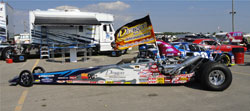 Fisher's K&N clad 1998 Boulton Dragster waits it's turn for winner's circle pictures after the Quick Rod Final.