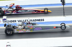 During Fisher's final qualifying pass, he carried the wheels to a 4.251 and expanded his spread on the Top Dragster field. 