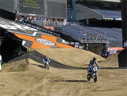 Johnny Lews gets a test run of supermoto track at Moto-X World Championships