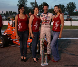 Western Speed Racer Michael Lewis with the Trophy Girls celebrating his first USAC win at Madera Speedway