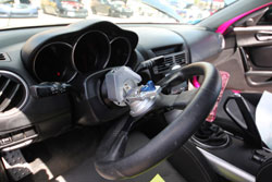 Lina Rodriguez equipped her 2004 Mazda RX-8 with a quick release NRG Steering wheel.