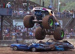 Freestyle action during Monster Truck Competition had high speed, big air and non stop action