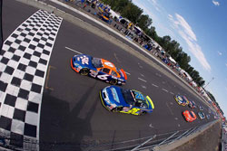 Luis Martinez Jr. comes in for a victory at the NASCAR K&N Pro Series West race at Portland International Raceway