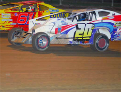 Del Rougeux worked his way to the front of the pack in the Dirt Late Modified Series, photo by Oyler Action Photo