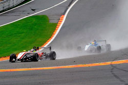 Lewis leads a hard-charging Maxime Jousse during Round 7 of the Formula 3 Italia event at Spa-Francorchamps.