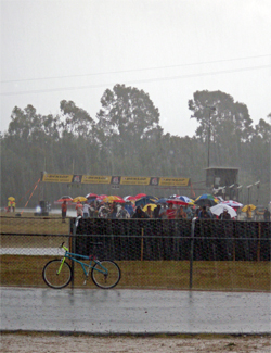 A thunderstorm stops riders in round three of the UEM Supermoto Championship Series in Latina, Italy