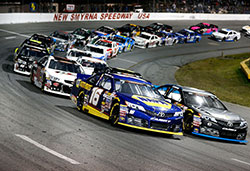 Todd Gilliland fights for the lead and wins the Jet Tools 150 at New Smyrna Speedway on February 14